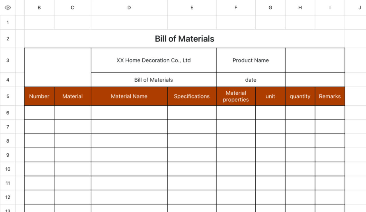 Bill of materials 1